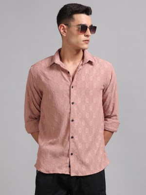 Paul Street Men Self Design Casual Pink Shirt