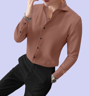 Jenny Fashion Men Self Design Casual Brown Shirt