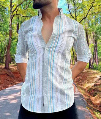 Eluyaana Fashion Men Striped Casual Multicolor Shirt