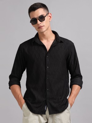 Paul Street Men Self Design Casual Black Shirt