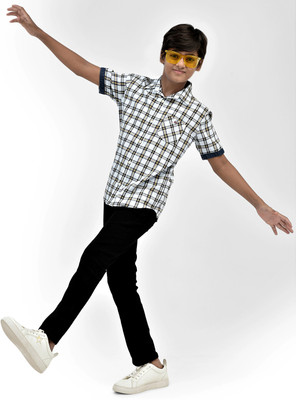 CRIMSOUNE CLUB Boys Checkered Casual Black, White, Yellow Shirt