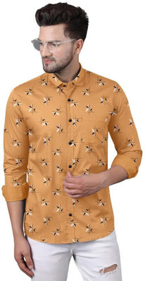 VRUTEJ Men Solid Casual Orange Shirt