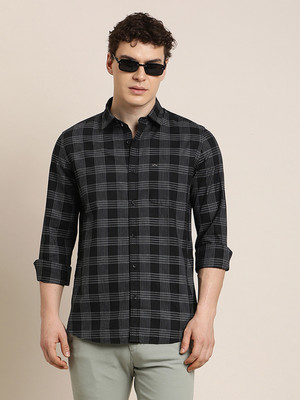 TURTLE Men Checkered Casual Black Shirt
