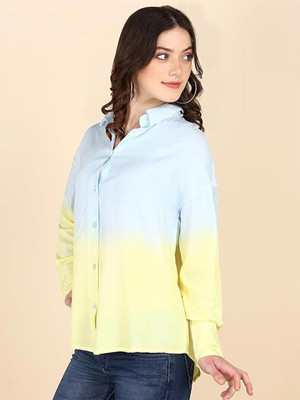 CORSICA Women Dyed/Ombre Casual Blue, Yellow Shirt