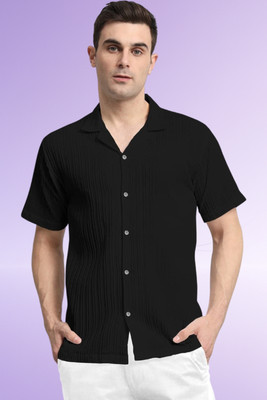 A Dearise Trend Men Self Design Casual Black Shirt