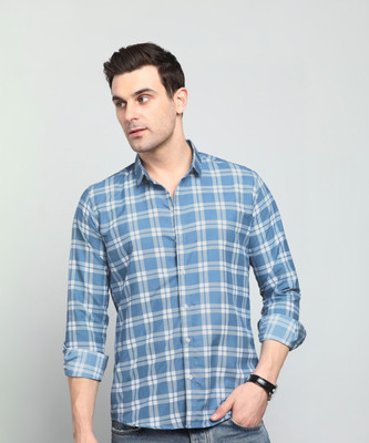 U TURN Men Checkered Casual Blue Shirt