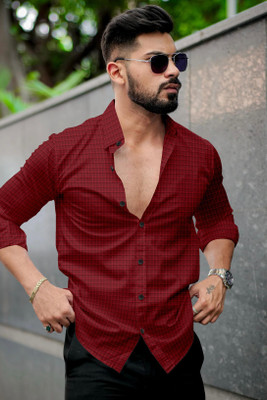 Growwax Men Self Design Casual Maroon Shirt