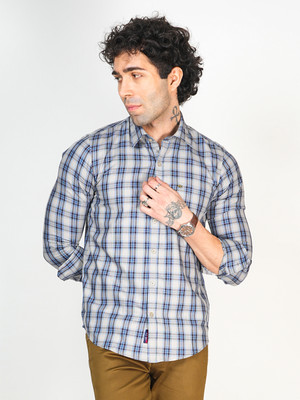 Allen Cooper Men Checkered Casual Blue, Grey Shirt