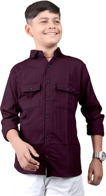 Mameru Boys Striped Casual Maroon Shirt