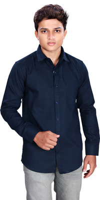 KpTen Men Solid Formal Dark Blue Shirt
