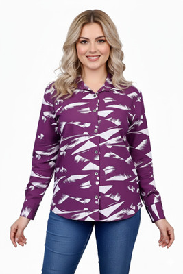 LIME N LEMON Women Solid Casual Purple, White Shirt