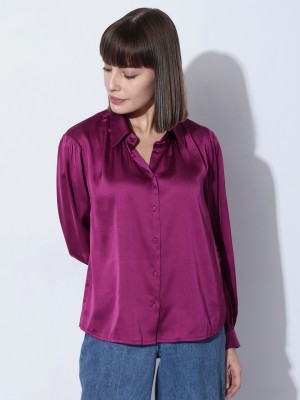 VERO MODA Women Solid Casual Purple Shirt