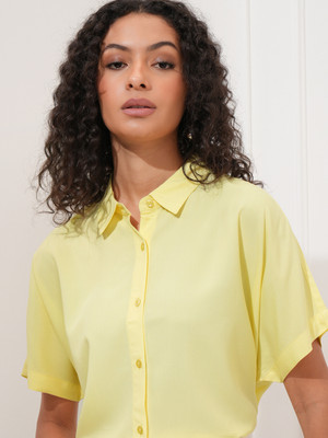 Tokyo Talkies Women Solid Casual Yellow Shirt