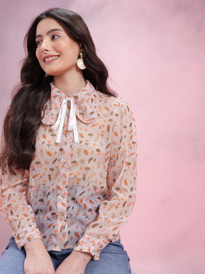 Dressberry Women Printed Casual White Shirt