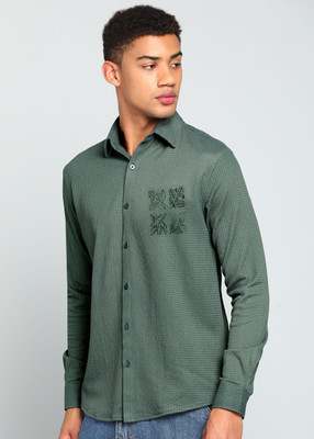 INDICLUB Men Self Design Casual Green Shirt