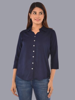 FABISHO Women Solid Casual Dark Blue Shirt