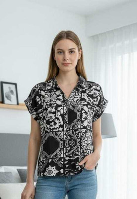 Kunj Icons Women Printed Casual Black Shirt