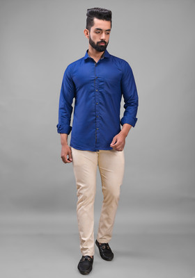 FUBAR Men Solid Formal Blue Shirt