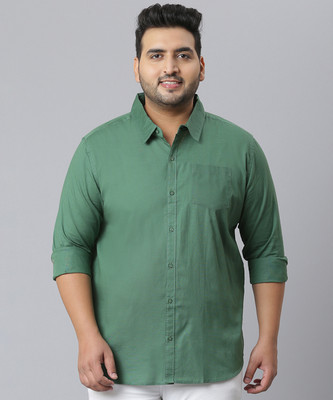 Instafab Plus Men Solid Casual Dark Green Shirt
