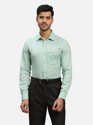 Raymond Men Self Design Formal Green Shirt