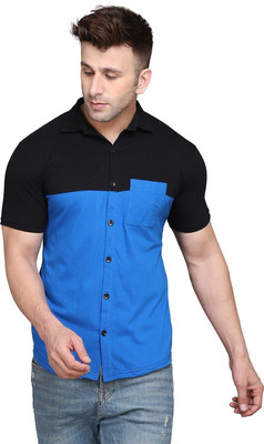 GEUM Men Solid Formal Blue, Black Shirt