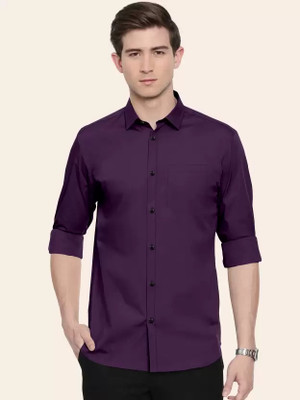 KNRO FAB Men Solid Formal Purple Shirt