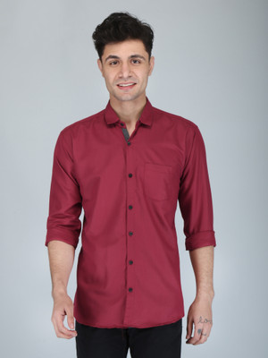 FUBAR Men Solid Casual Maroon Shirt