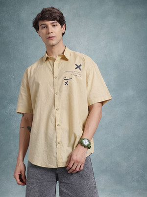 Roadster Men Printed Casual Beige Shirt