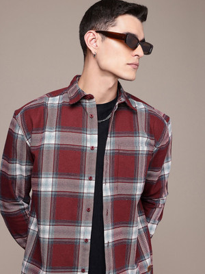 Roadster Men Checkered Casual Maroon Shirt