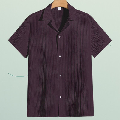 A DEEMOON TREND Men Self Design Casual Purple Shirt