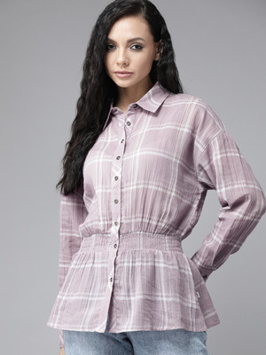 Roadster Women Checkered Casual Purple Shirt