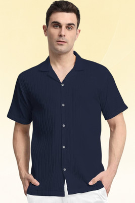 A Dearise Trend Men Self Design Casual Dark Blue Shirt