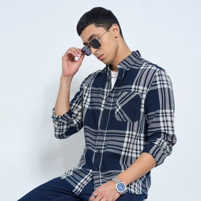 SF Jeans by Pantaloons Men Solid Casual Blue Shirt