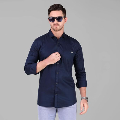 Masher Men Solid Casual Dark Blue Shirt
