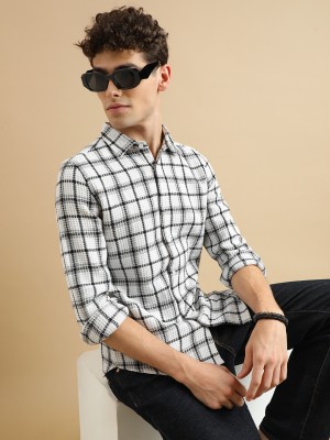 J TURRITOPSIS Men Checkered Casual Black, White Shirt