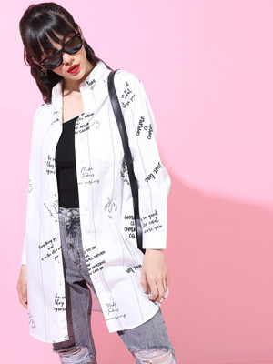 Tokyo Talkies Women Printed Casual White Shirt
