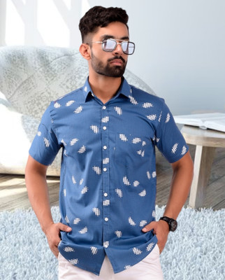 BASE 41 Men Printed Casual Dark Blue Shirt