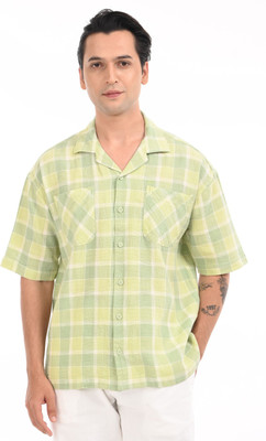 Estilocus Men Self Design Casual Light Green Shirt