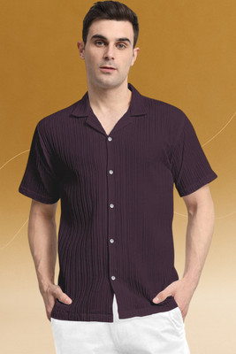 A DEEMOON TREND Men Self Design Casual Purple Shirt