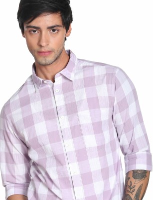 FLYING MACHINE Men Checkered Casual Purple Shirt