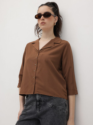Roadster Women Solid Casual Brown Shirt