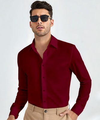 Webric Men Solid Formal Maroon Shirt