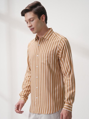 HIGHLANDER Men Striped Casual Brown Shirt