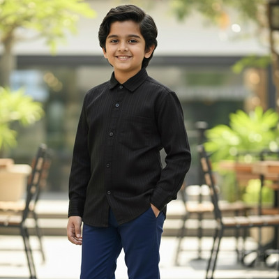 ESTHERCHARM Boys Striped Casual Black Shirt