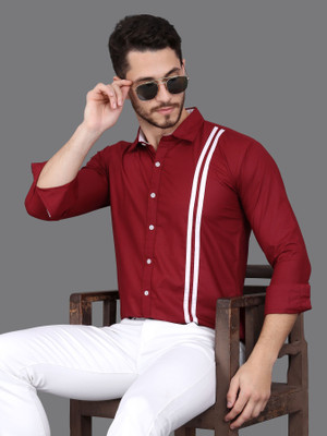 GAZZY CREATION Men Striped Casual Maroon Shirt