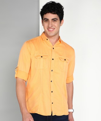 KUONS AVENUE Men Solid Casual Yellow Shirt