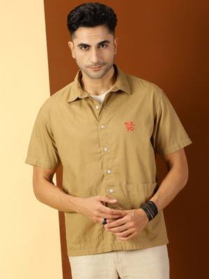 THOMAS SCOTT Men Solid Casual Khaki Shirt