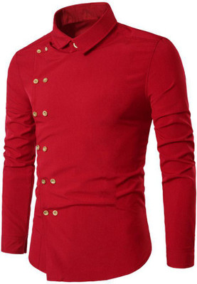 PEARL OCEAN Men Solid Casual Red Shirt