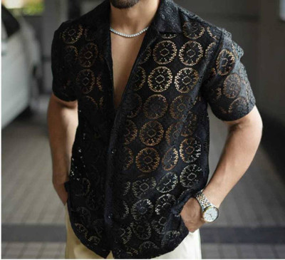 Marmic Fab Men Self Design Casual Black Shirt
