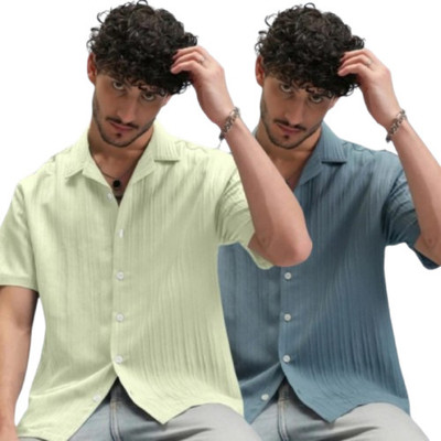 METRONAUT Men Self Design Casual Light Green, Green Shirt(Pack of 2)